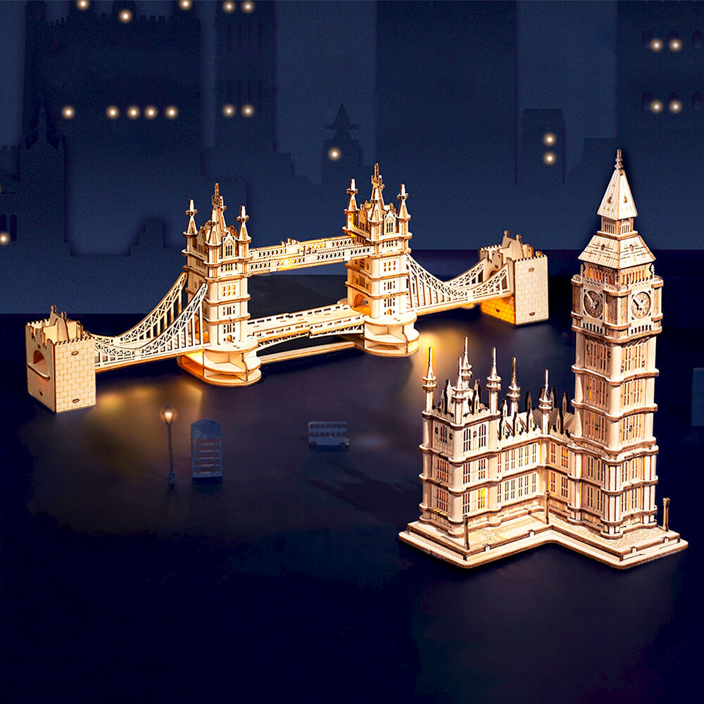 Maquette en Bois LED - Big Ben & Tower Bridge