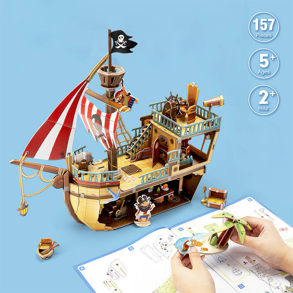 Kit Bateau Pirate 3D en bois - 29 x 19 x 7 cm - Puzzle 3D - Creavea